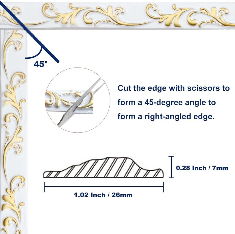 Duzzy Molding Trim Wall Trim, 16.4 Feet Self-Adhesive Flexible DIY Peel and Stick Crown Molding Ceiling Molding Suitable for Mirror Edge, TV Background Wall, Home Wall Decor(White and Gold) - Image 2